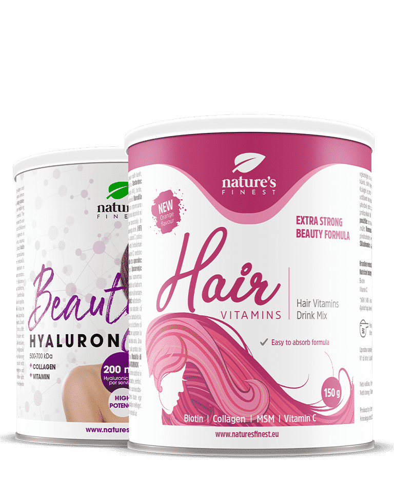 Beauty Hyaluron + Hair Vitamins Zdarma | Nápoj s kyselinou hyalurónovou | Nápoj proti vráskam | Zvlhčuje pleť | Vitamíny pre vlasy v cene.